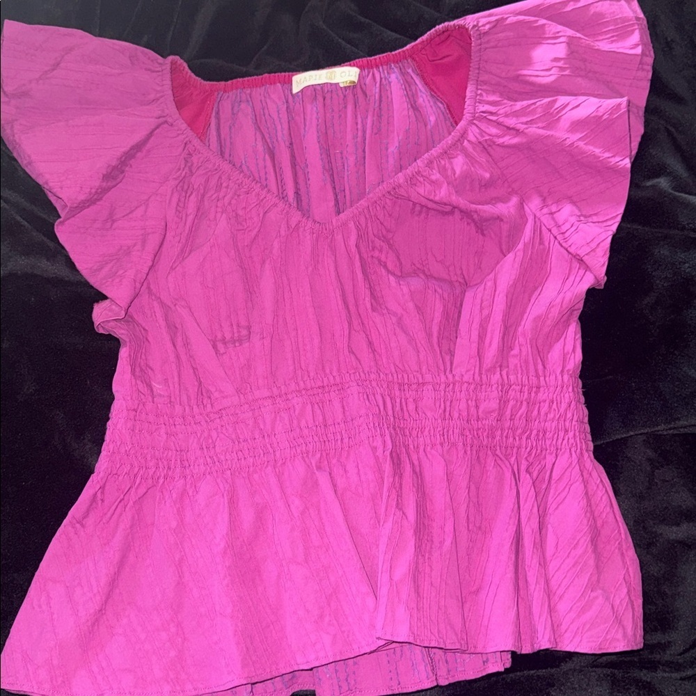 Marie Oliver Lydia Smocked Peplum Top - Fuchsia Sz Med